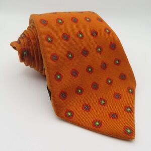 Kiton Silk Tie Orange Red Green Polka Dot 4" Wide 60" Long Italy Sevenfold